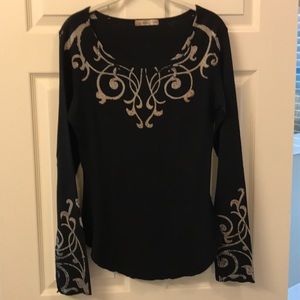 Black Long Sleeved Scrolled Tee